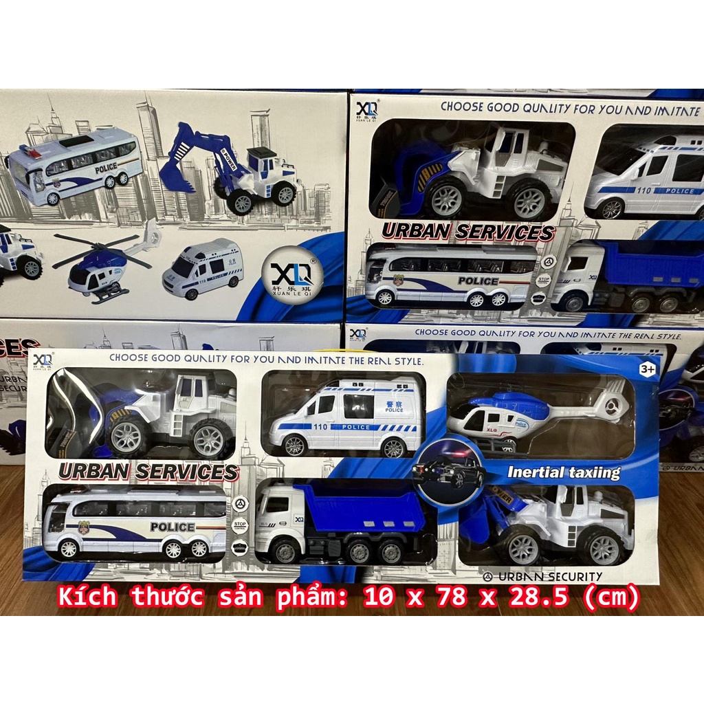 COMBO 6 XE CẢNH SÁT SIÊU TO, SET 6 XE CẢNH SÁT, XE TẢI, XE MÚC, XE CẨU, MÁY BAY CHẠY ĐÀ CHO BÉ