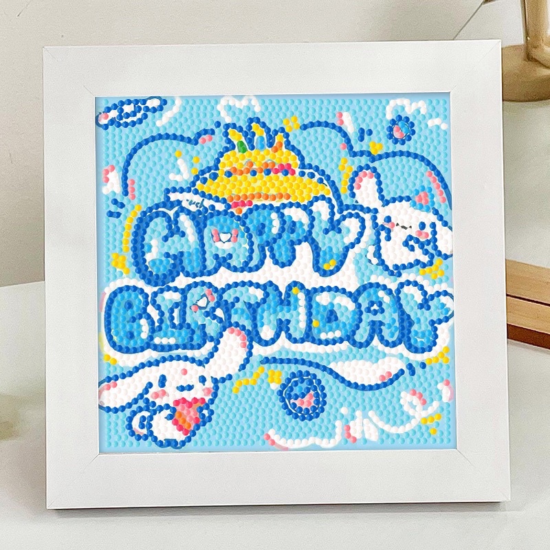 Bộ tranh đính đá 5D tự làm DIY hoạt hình Sanrio Kuromi Cinnamoroll Gấu dâu Losto Kitty chúc mừng sinh nhật