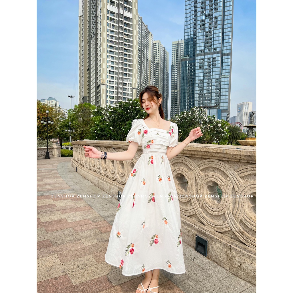 Đầm công chúa họa tiết hoa tay bồng đáng yêu - GLADY DRESS