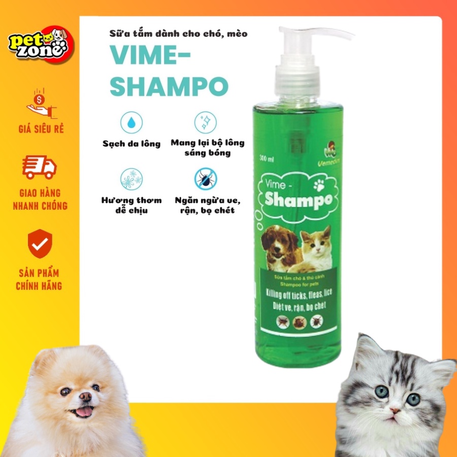 Sữa tắm trị ve, rận, bọ chét cho chó mèo Vime Shampoo 300ml