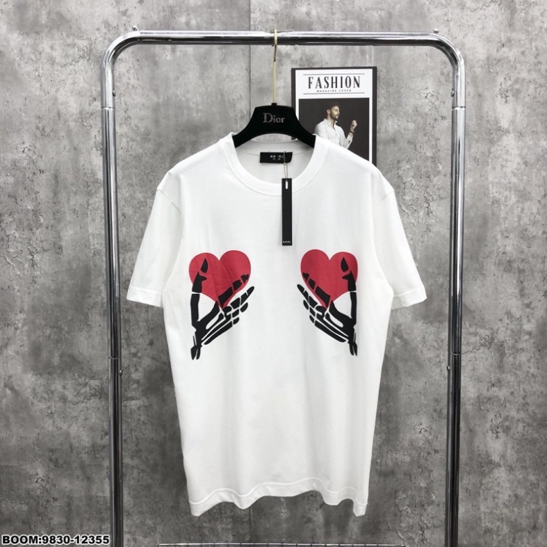 Áo phông nam nữ Premium Cotton Amiri in hình bộ xương thả tim đỏ hai mặt phong cách đường phố