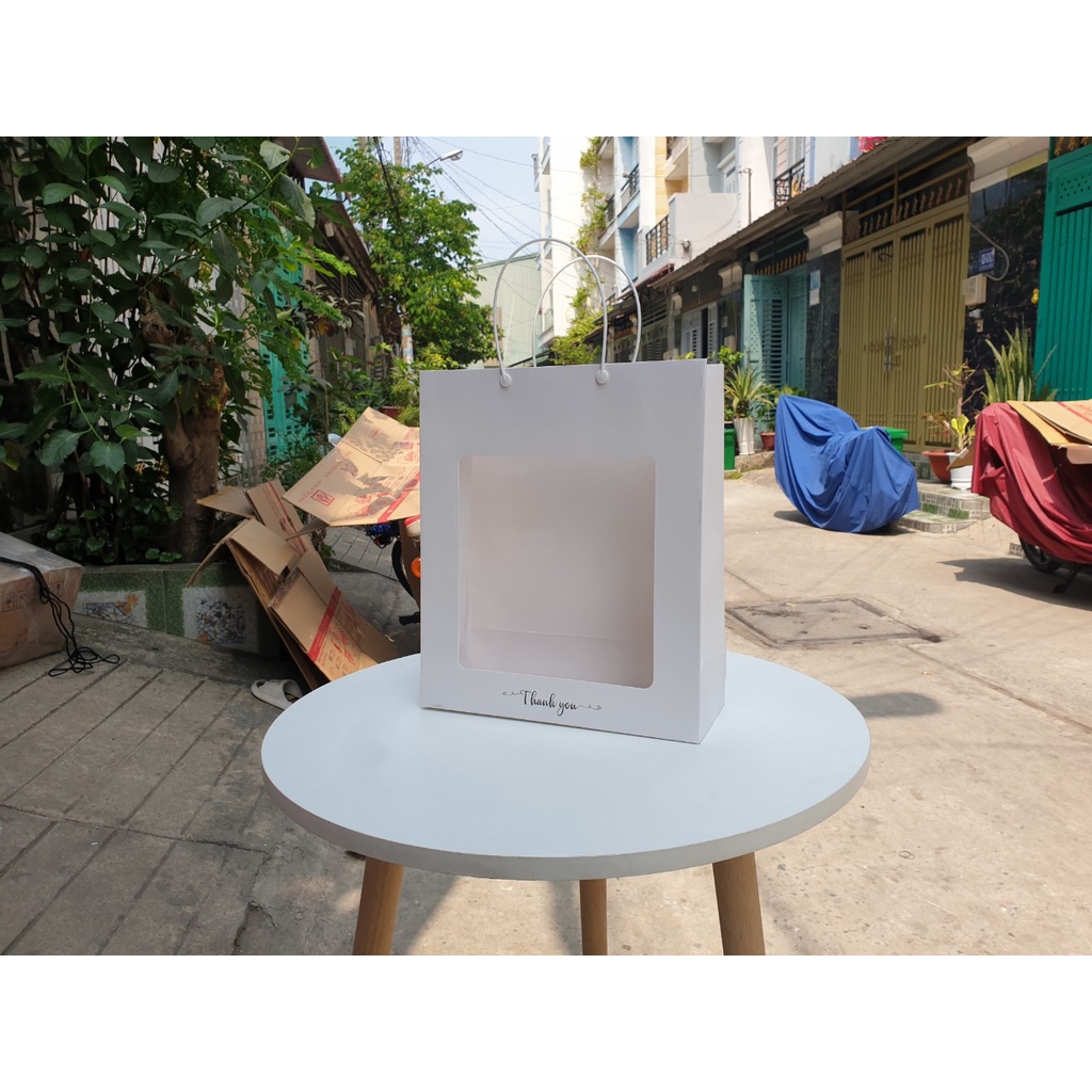 25 cái - Túi giấy mica mặt kính đựng hoa khô gấu bông tặng phẩm lớn - Mẫu 60XL trắng