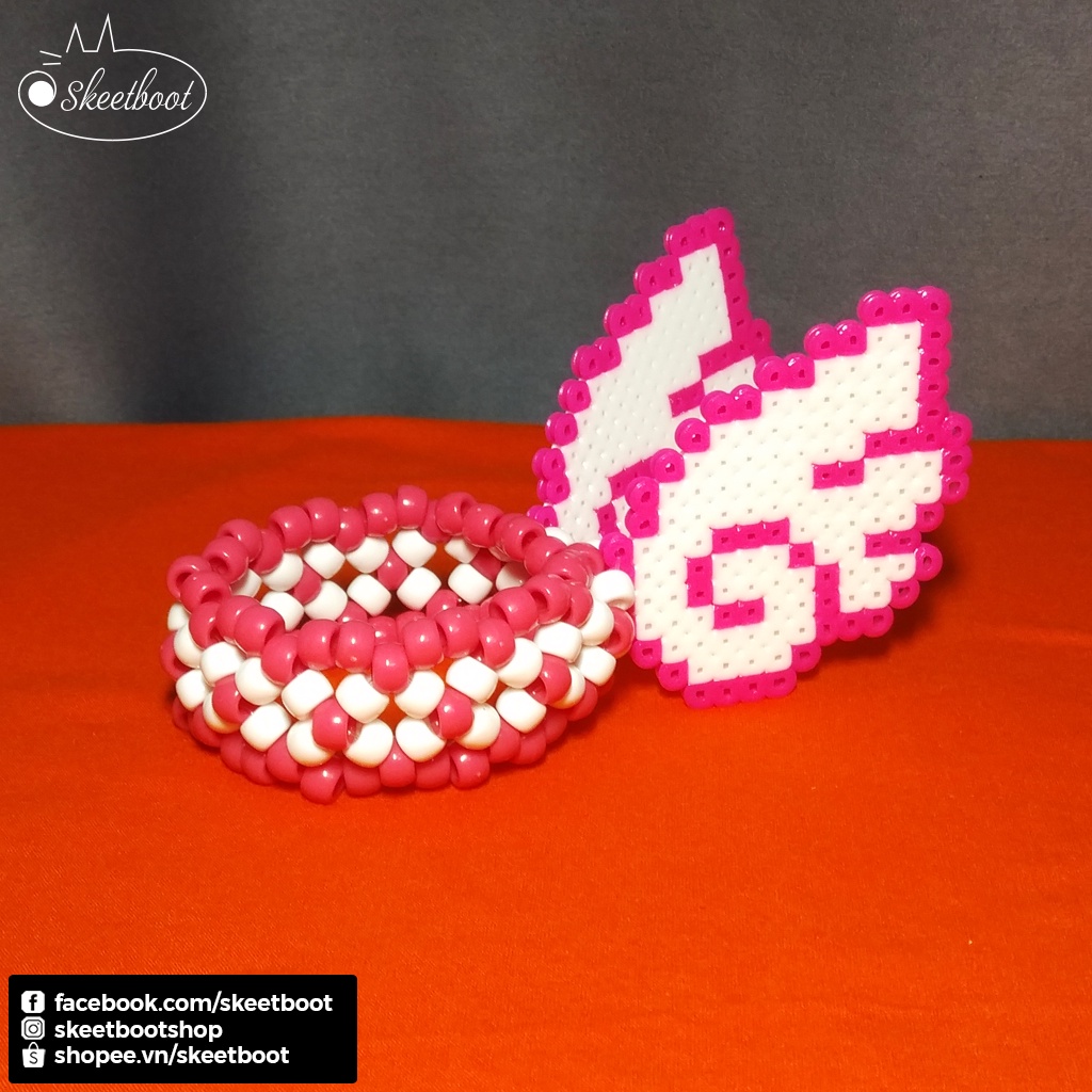 Kandi cuff cánh tiên màu hồng - vòng tay kandi cánh thiên thần - phụ kiện raver edm festival Hà Nội