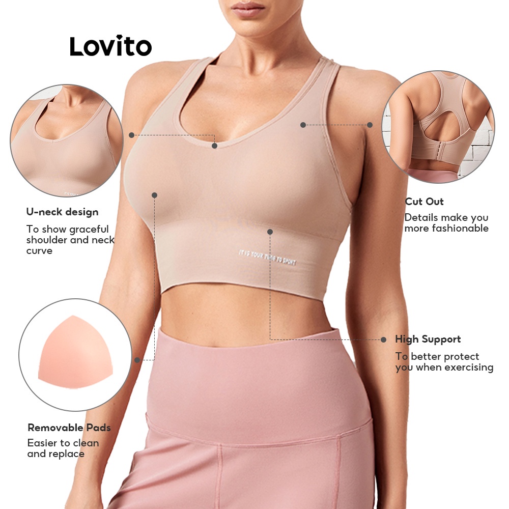 Áo Ngực Thể Thao Khoét Lưng Cổ Chữ V Màu Hồng Cho Nữ L10002