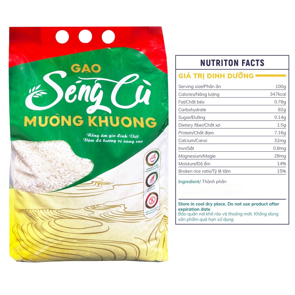 Gạo Séng Cù Mường Khương trắng túi 5Kg - Gạo cực dẻo và ngon, thơm tự nhiên - Giá Sỉ, Date mới