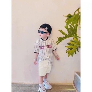 Sét bộ bé trai áo kẻ sọc phối quần thô