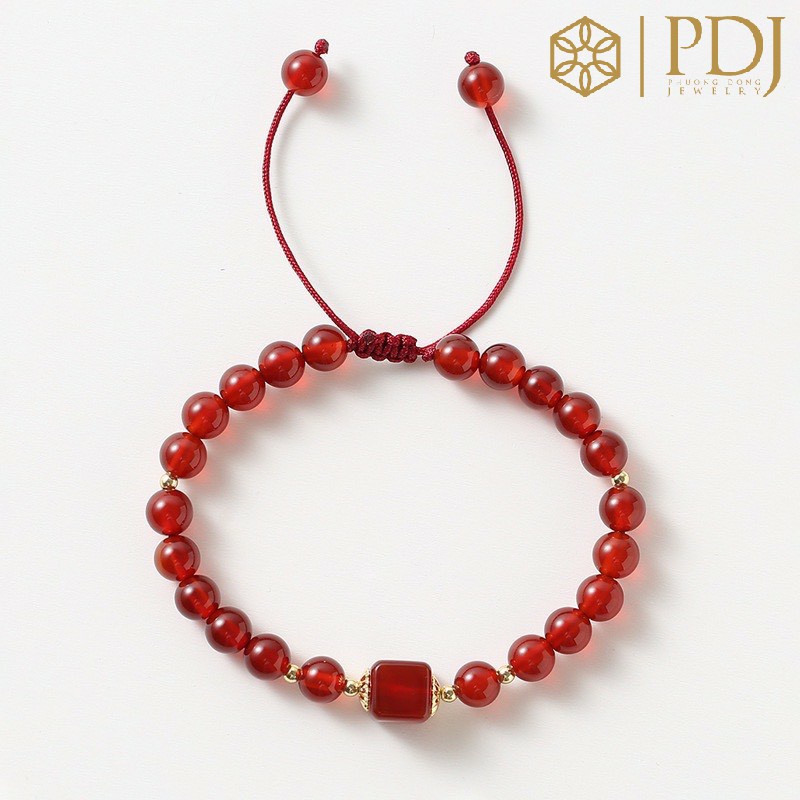 Vòng đá mã não đỏ charm bi PDJ M1 - Kèm hộp đựng cao cấp - Trang sức PDJ