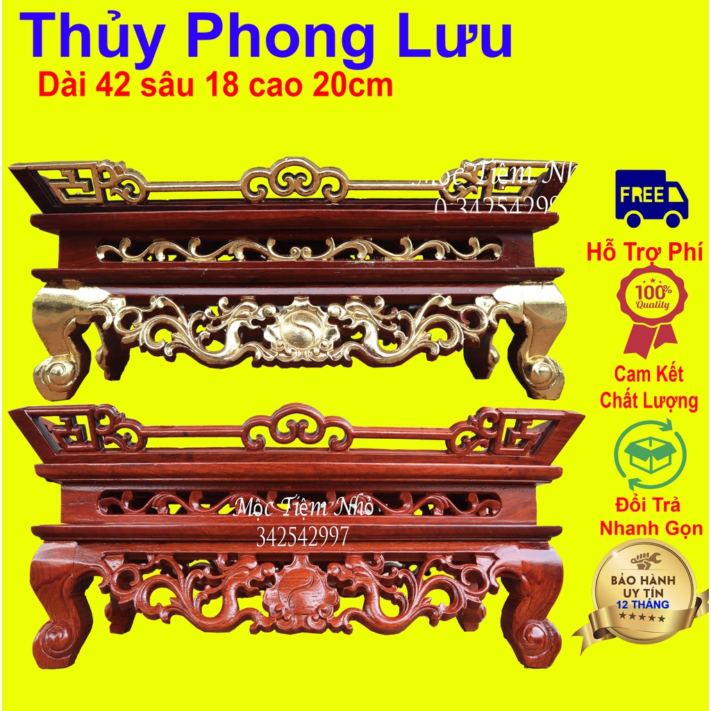 Mâm đài tế bê thờ song long gỗ hương cỡ 42x20x18