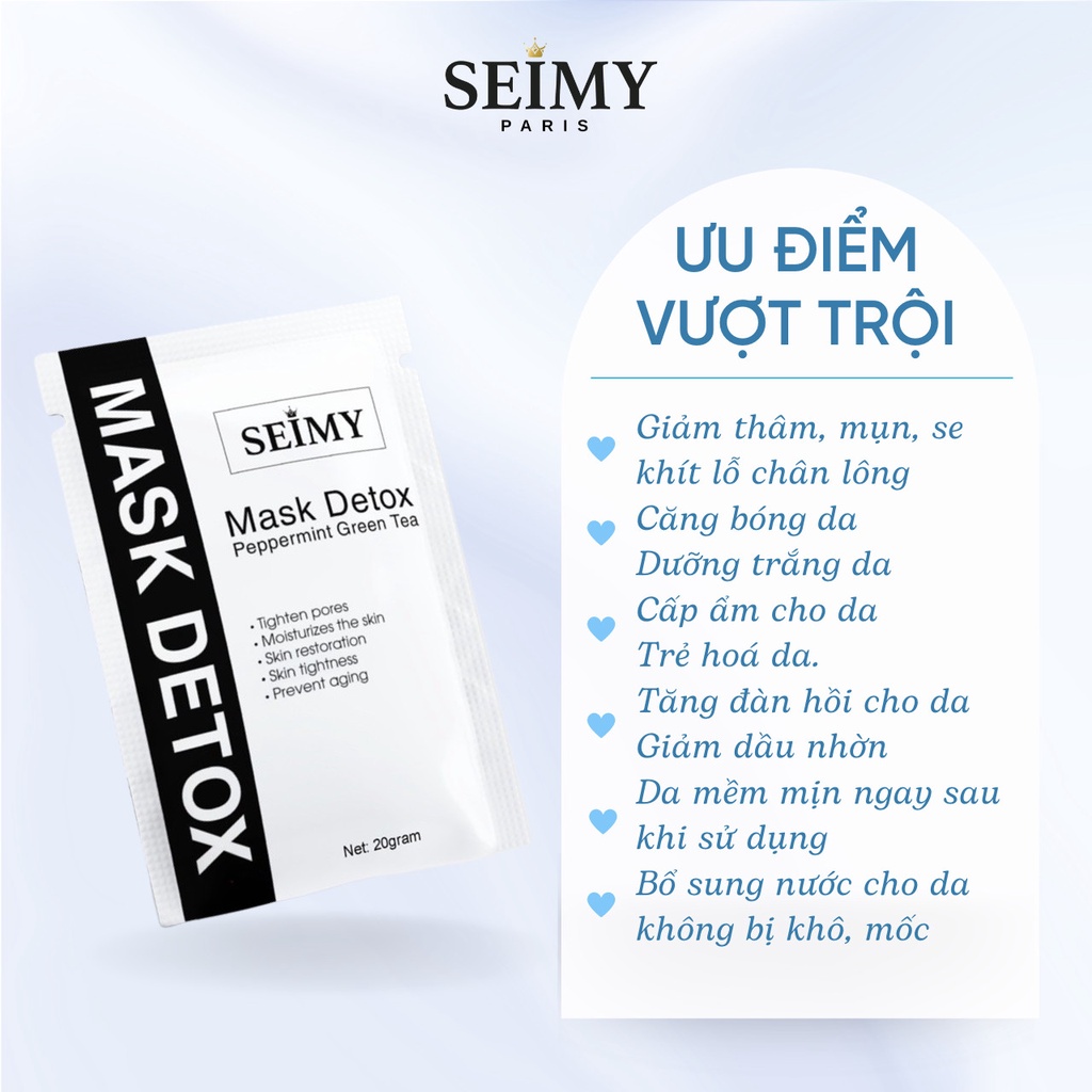 Mặt nạ dưỡng da Seimy - Mask Detox Peppermint Green Tea dùng cho mọi loại da 20g