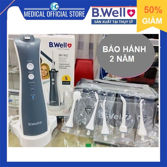 Bwell WI 912 - Tăm nước du lịch B.Well 912 Thụy Sỹ - 5 đầu tăm - BH 2 năm 1 đổi 1 máy mới toàn quốc