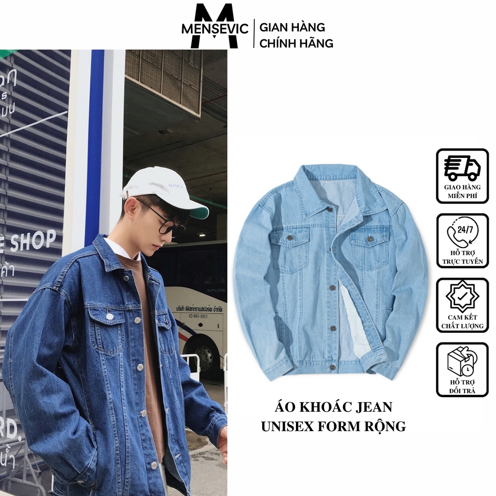 Áo Khoác Jean Nam MENSEVIC Basic Form Unisex Màu Xanh Chàm, Áo Khoác Bò Chất Denim Không Co Giãn Năng Động HJKJ007