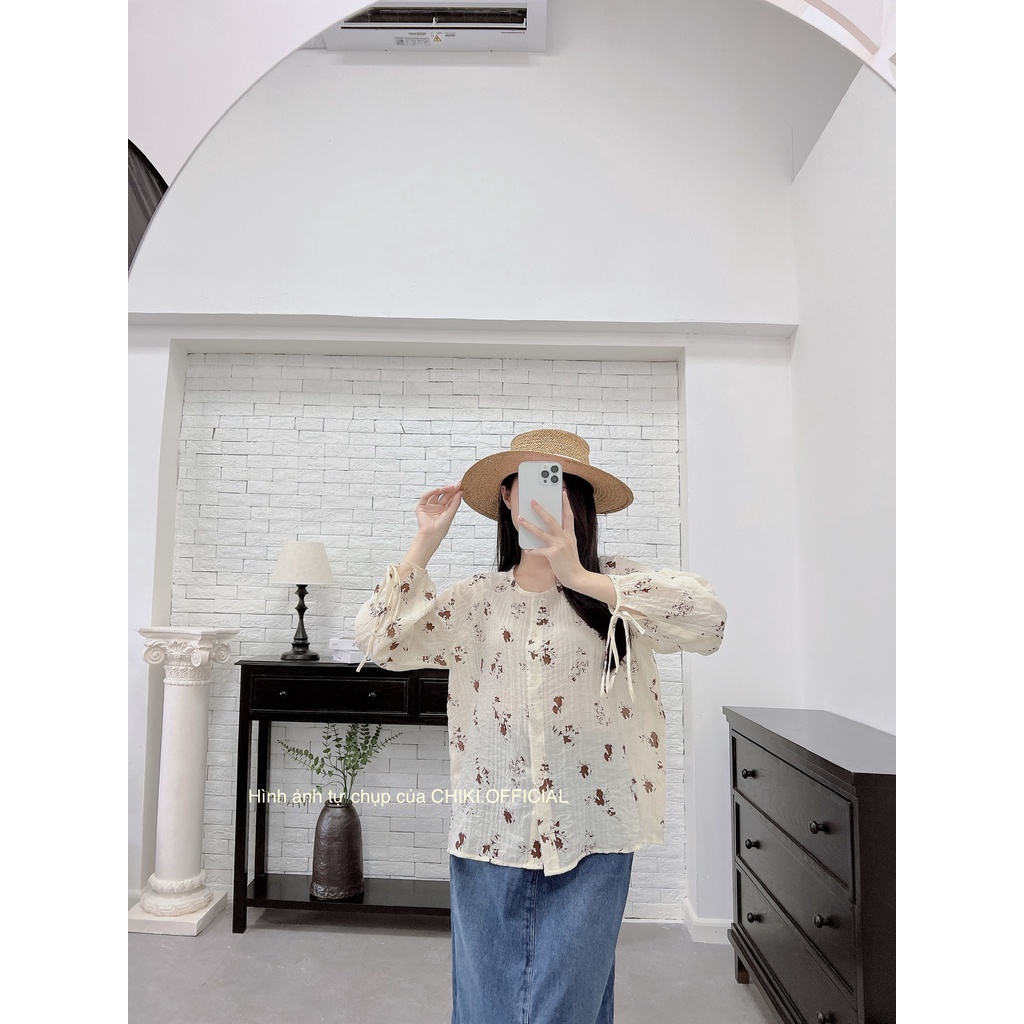 (CHIKI.OFFICIAL)Áo sơ mi voan hoa nhí dáng rộng Hàn Quốc