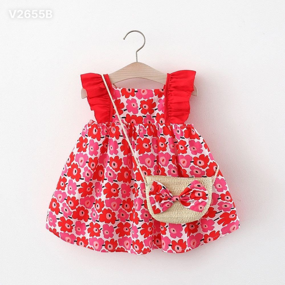 Set váy hoa babydoll bé gái cánh tiên kèm túi cói MINTSCLOSET Mint's Closet đầm màu hồng cho bé 1 2 3 4 tuổi - GS1148