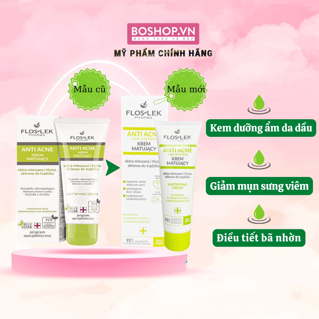 Kem Dưỡng Ẩm Kiểm Soát Dầu Nhờn Floslek Pharma Anti Acne Mattifying Cream 50ml