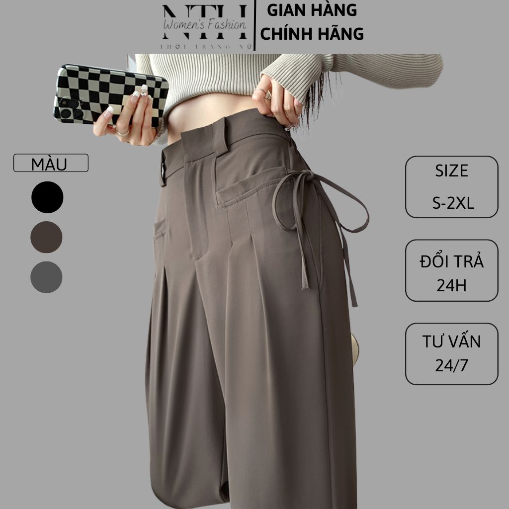 Quần ống rộng nữ NTH.WOMEN'S FASHION quần suông ống rộng lưng cao thắt hai dây bên túi ULZZANG QUẦN CULLOTES QTD07