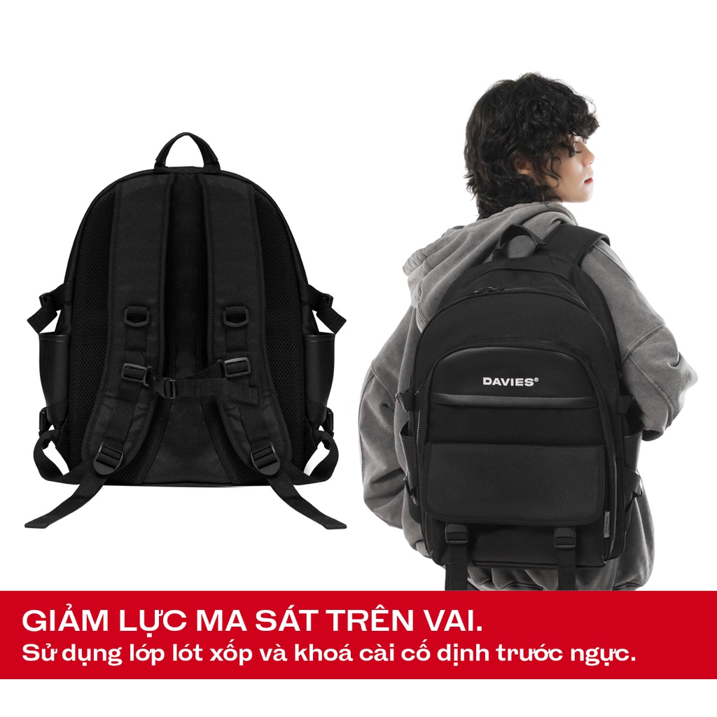 Balo đi học nam nữ màu đen Canvas phối da GO Backpack local brand Davies | D-P44