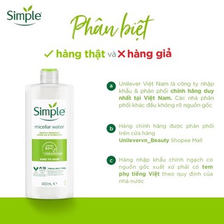 Nước tẩy trang Simple Micellar water 400ml