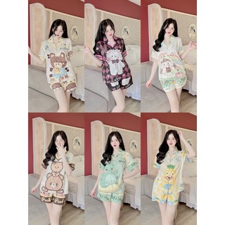 Đồ bộ đồ mặc nhà - Pyjama Nữ Quần Đùi Tay Ngắn Thiết Kế Sang Chảnh chất liệu lụa latin và lụa xước ánh kim cao cấp