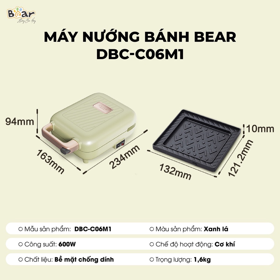 Máy kẹp nướng bánh mì sandwich Bear, máy nướng bánh mỳ, làm bánh waffle, rán trứng, HomeMart – Hàng chính hãng BH 6-18T