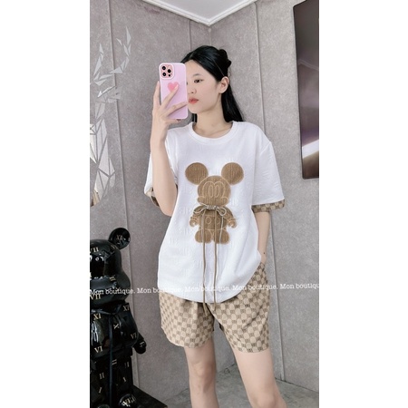 [ 𝐅𝐑𝐄𝐄 𝐒𝐇𝐈𝐏 ] Set áo phông Micky mix quần sooc BB siêu xinh Áo xốp dập nổi QC hoạ tiết chuẩn mẫu, hình đáp nổi sịn sò