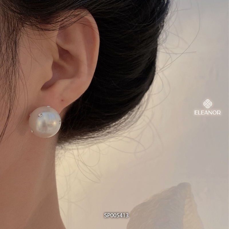 Bông tai nữ chuôi bạc 925 Eleanor Accessories ngọc trai nhân tạo lớn đính đá phụ kiện trang sức 5413