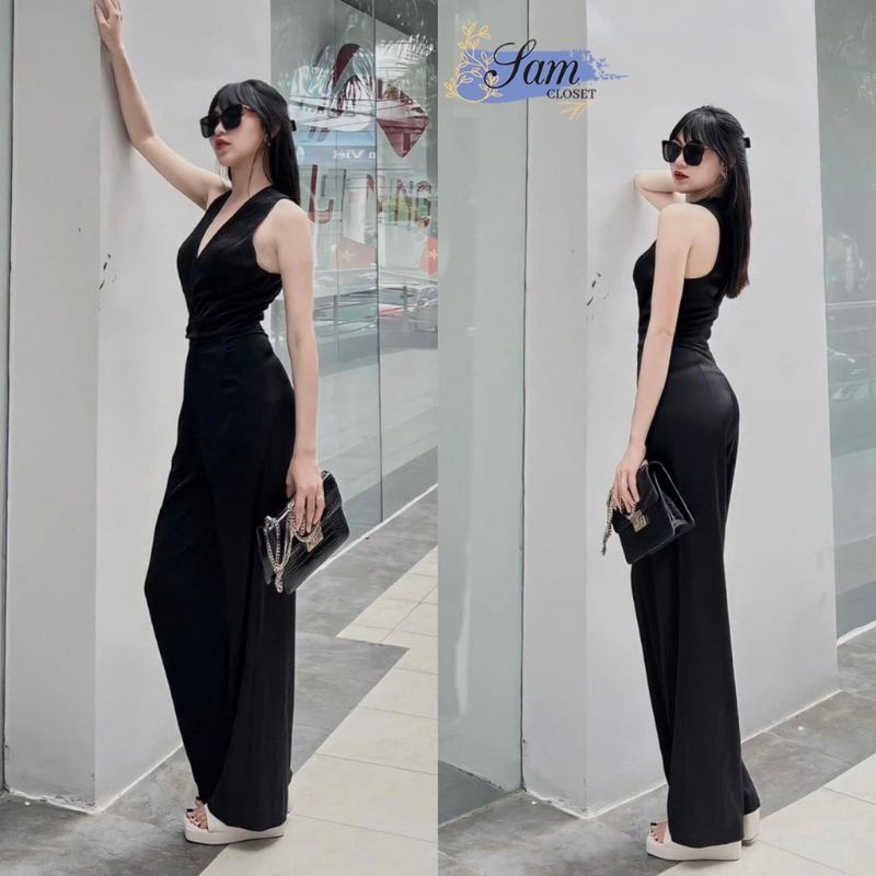 Jumpsuit Nữ sự kiện đám cưới dự tiệc Cổ V Hở 2 Bên Vai Quần Ống Rộng (Có Mút Ngực) Thời Trang Nữ Sam Vip 88