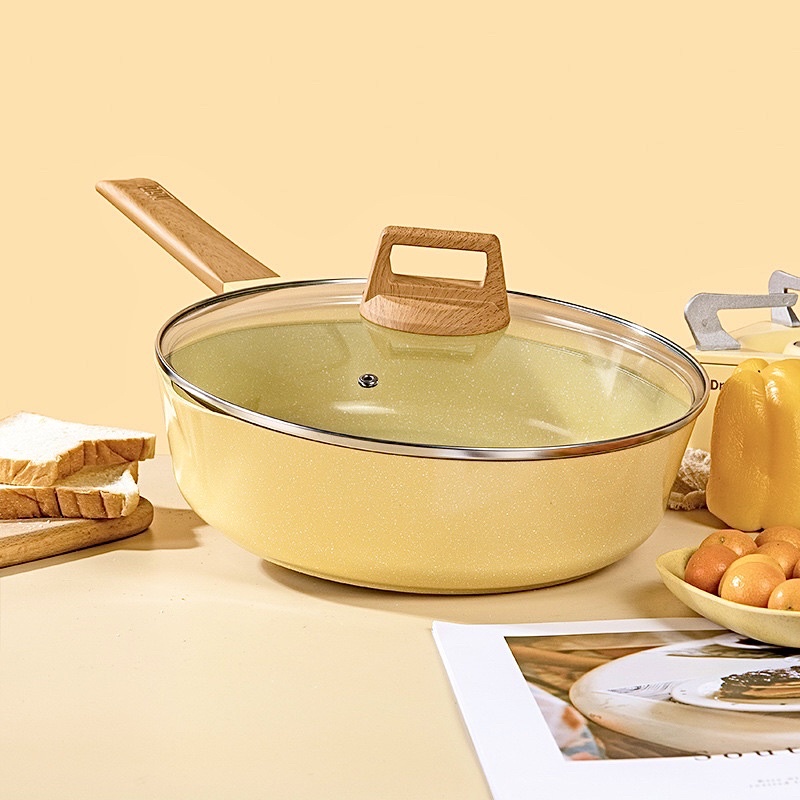 Nồi chảo đá granite cao cấp xuất Âu màu vàng