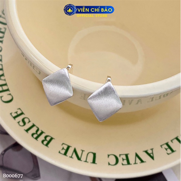 Bông tai bạc nữ mặt thoi khoá tròn chất liệu bạc Ý 925 thời trang phụ kiện trang phụ kiện trang sức Viễn Chí Bảo B000677