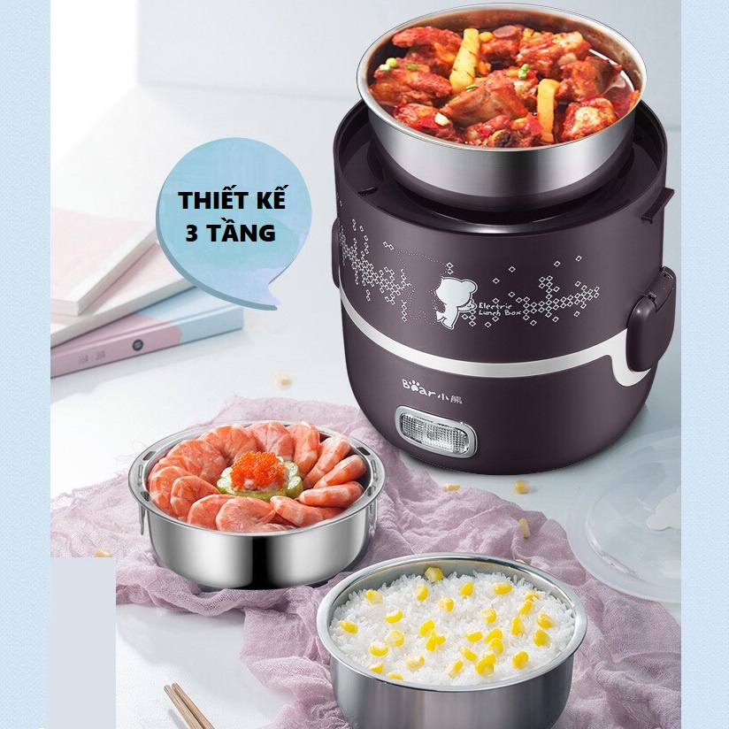 HỘP CƠM BEAR 3 TẦNG, DUNG TÍCH 2L, dùng cho văn phòng, bảo hành chính hãng