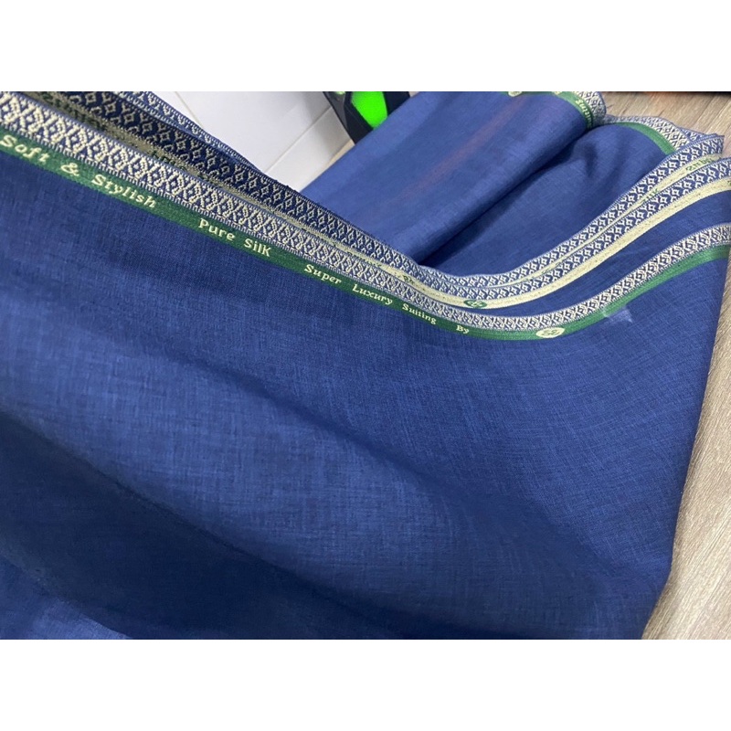 Vải Quần Tây Wool Co Dãn Màu Xanh Coban Hiệu Ứng Khối Nhỏ
