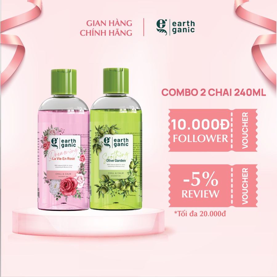 Combo 2 Sữa Tắm Dưỡng Ẩm Làm Sạch Sâu Hương Hoa Hồng Kết Hợp Earthganic 240ml/1 Chai