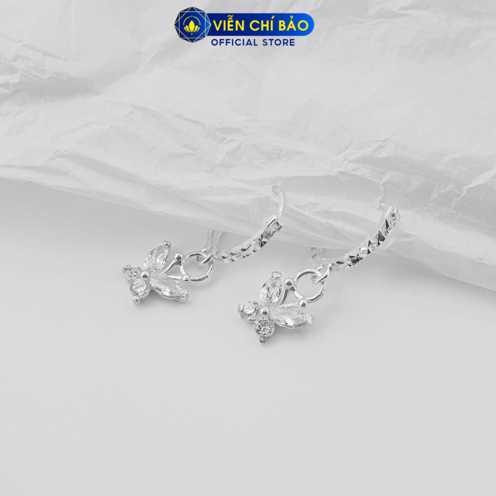 Khuyên tai bạc nữ bướm trẻ em đá trắng chất liệu bạc 925 thời trang phụ kiện trang sức Viễn Chí Bảo B400765