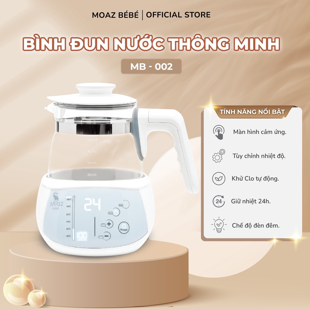 Bình đun nước pha sữa thông minh khử Clo và giữ nhiệt 24 giờ Moaz Bébé MB-002