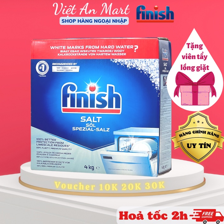 Muối rửa bát Finish 4kg 4.5kg hộp to tiết kiệm, muối làm mềm nước máy rửa bát