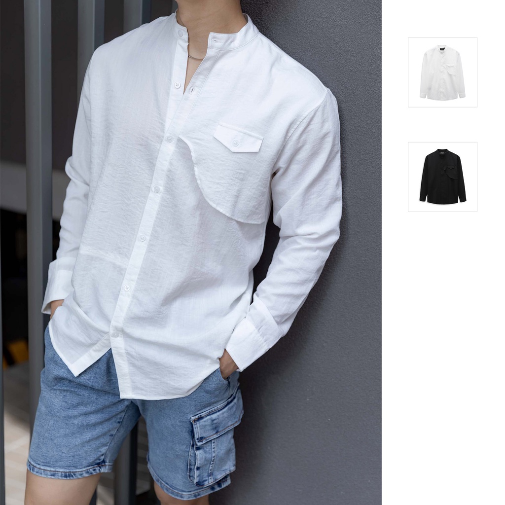 Áo Sơ Mi Nam Banded Left Chest Layer , Chất Vải Đũi Xược Thoải Mái , SM0034-05 ,SOMEHOW