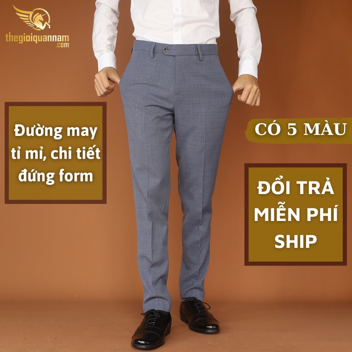 Quần âu nam - Quần tây nam đen công sở vải cotton co giãn nhẹ cao cấp dáng slimfit LX.
