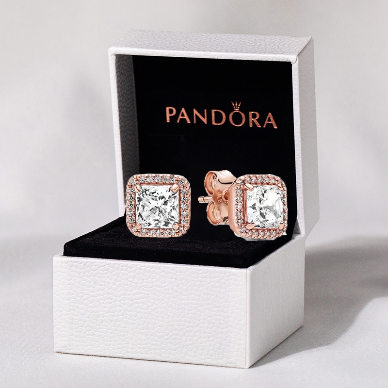 Khuyên tai Pandora Square Sparkle Halo Stud Earrings 3048-Full box