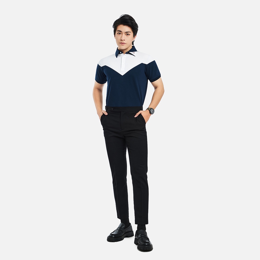 PO910-1 Áo Polo Nam DOCAS Vải Cotton CMC May Phối Thân Xanh Đen Vai Trắng Phom Regular Fit