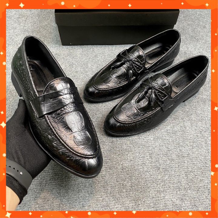 Giày Tây Lười Nam Da Bò In Vân Cá Sấu Kiểu Dáng Trẻ Trung Công Sở Phong Cách Sang Trọng, Lịch Lãm