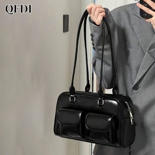 Qfdi ba lô da bóng màu đen phong cách hàn quốc cho nữ