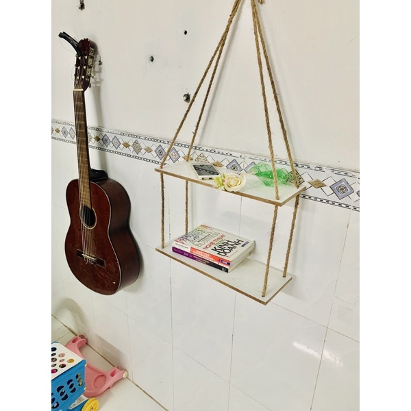 Kệ gỗ treo tường TRẮNG kích thước 15x40 cm tặng kèm dây day .