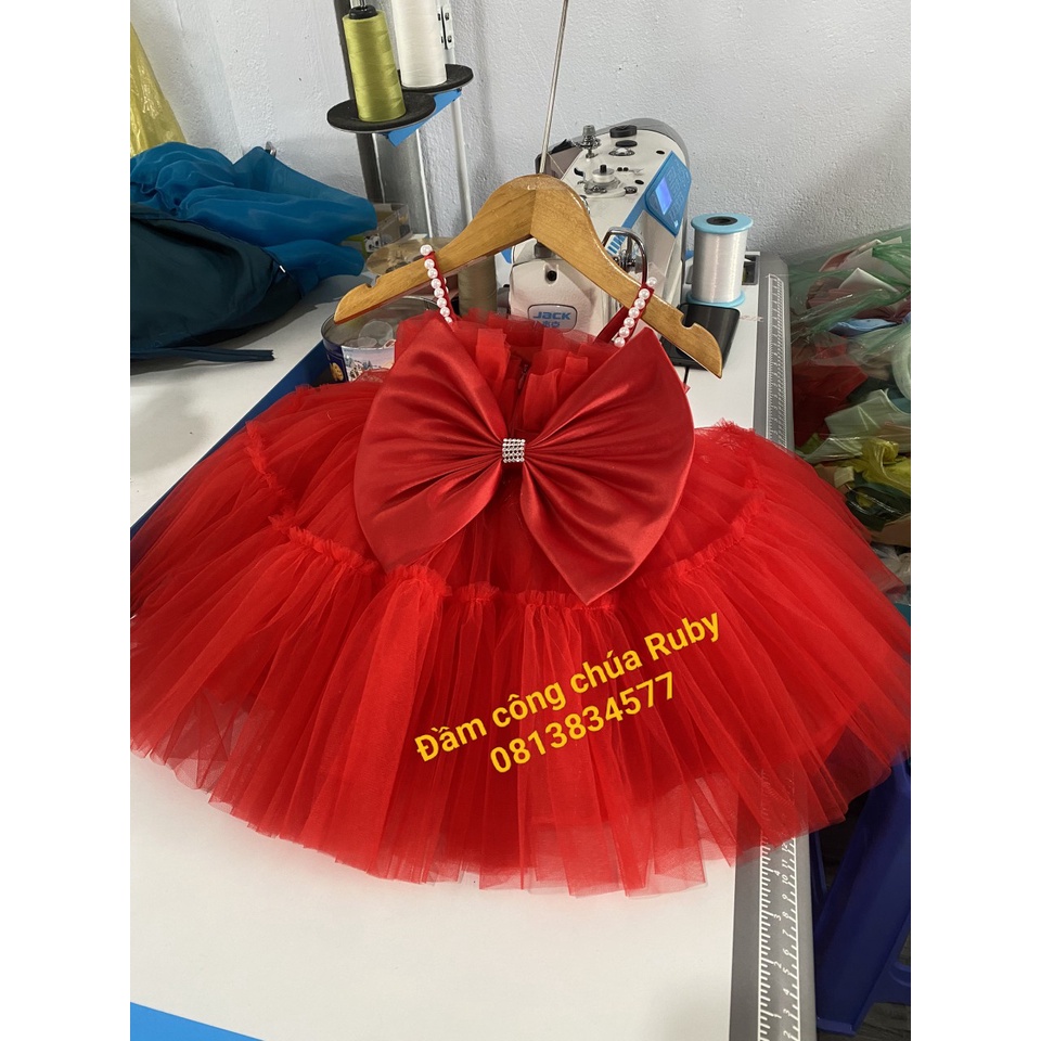 Đầm công chúa 2 dây xếp ngực