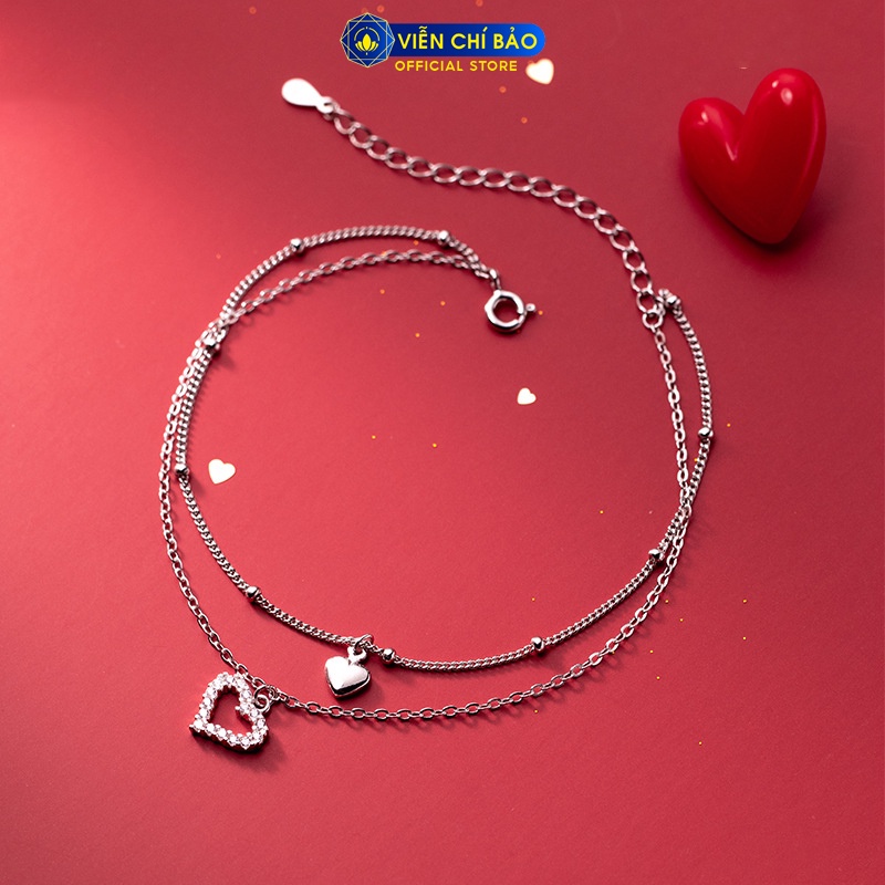 Lắc chân bạc nữ tim đá 2 tầng chất liệu bạc Ý 925 thời trang phụ kiện trang sức Viễn Chí Bảo L200089