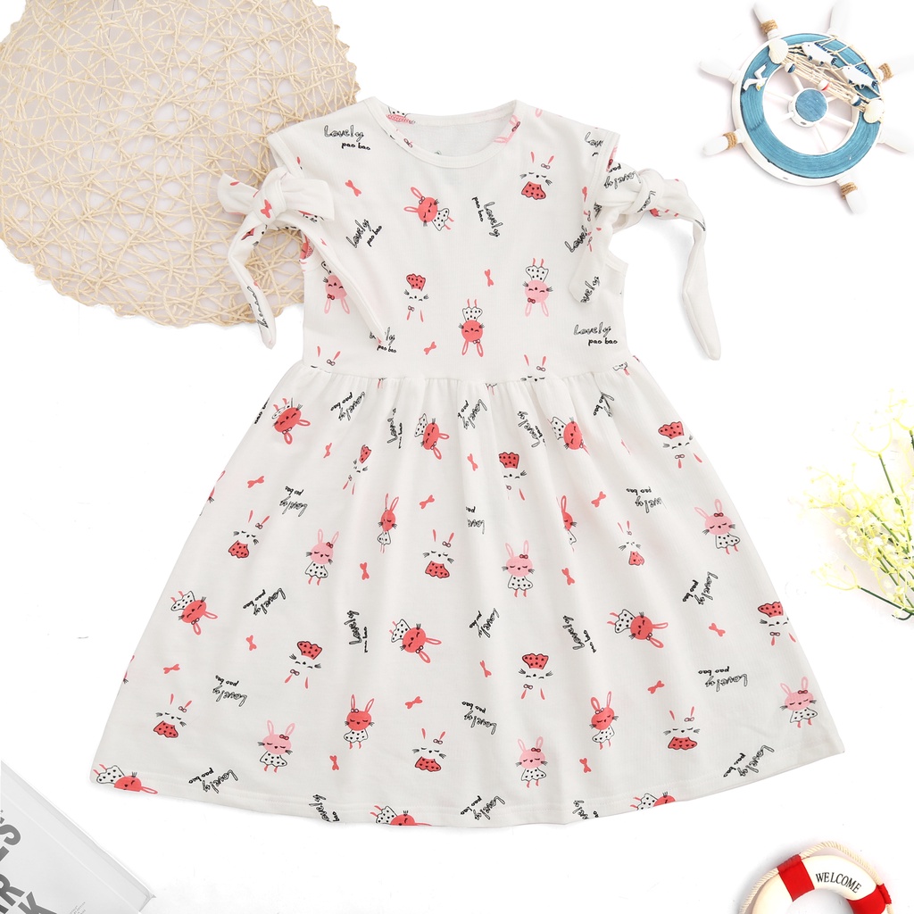 Váy bé gái thun da cá cotton 100 xuất dư (Xuất hàn) 19-43kg, đầm bé gái size 2-08 tuổi, đầm trẻ em tay ngắn Xì Trum