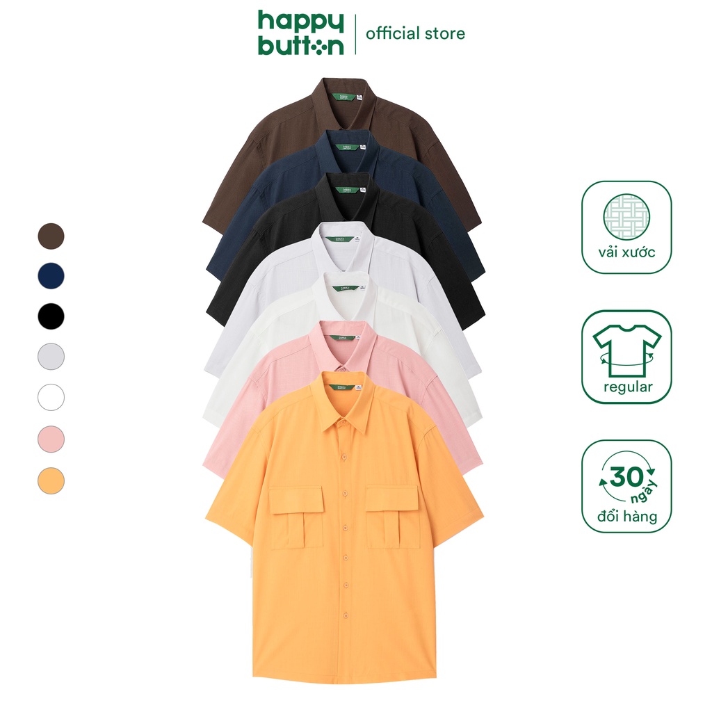 Áo Sơ Mi Nam Tay Ngắn 2 Túi - vải xước, form regular fit - Happy Button