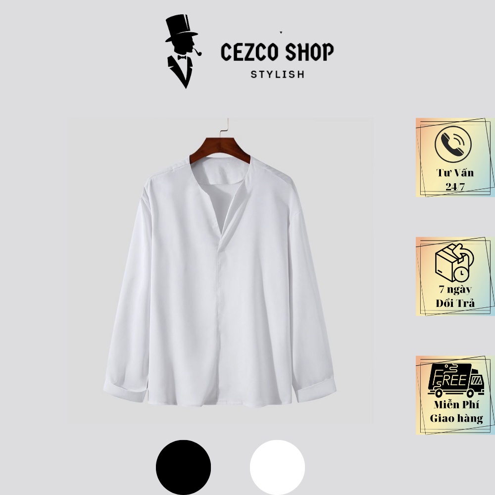 Áo sơ mi dài tay cổ tàu , cổ trụ thời trang Hàn Quốc CEZCOSHOP