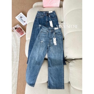 Quần jean nữ ống suông lưng cao chất co giãn thoải mái phom 9 tấc