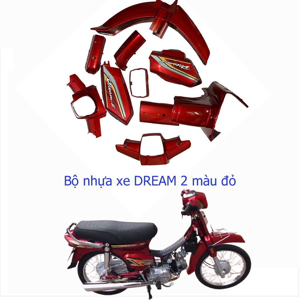 Bộ nhựa xe Dream II màu Đỏ cờ [TẶNG TEM] Dàn áo xe Dream 2 màu đỏ cờ nhựa ABS siêu bền đẹp