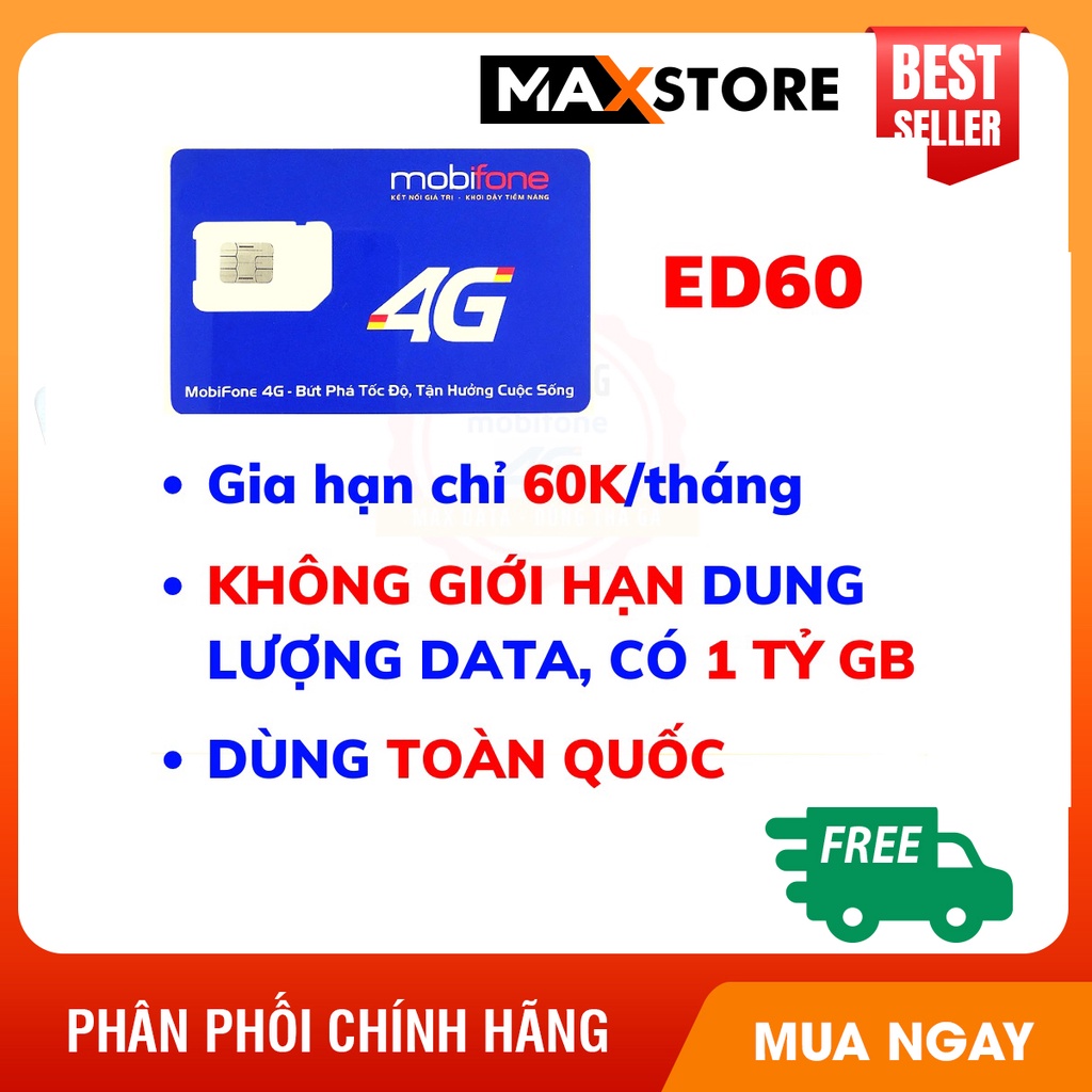 Sim 4G Mobifone KHÔNG GIỚI HẠN DUNG LƯỢNG DATA DÙNG TOÀN QUỐC ED60 (60k/tháng)