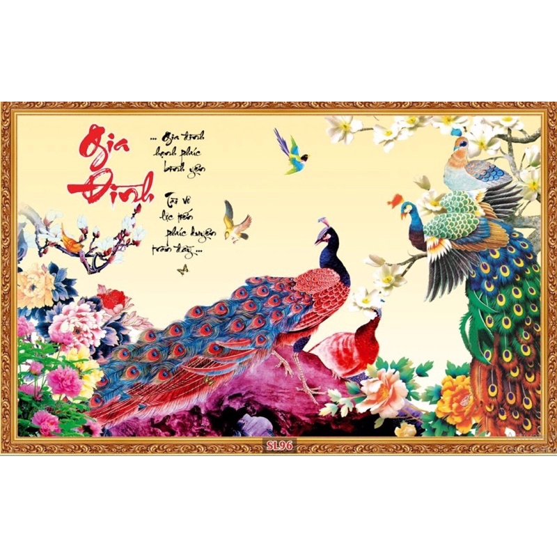 Tranh thêu chữ thập Gia đình đôi công mẫu đơn Ailuo 3D AL53626 |90x50cm| - Chưa thêu